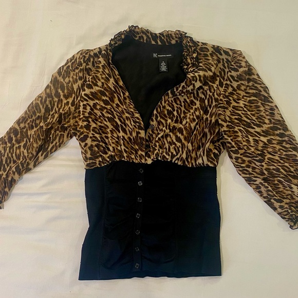 INC International Concepts Tops - INC International Concepts Leopard and Black Blouse